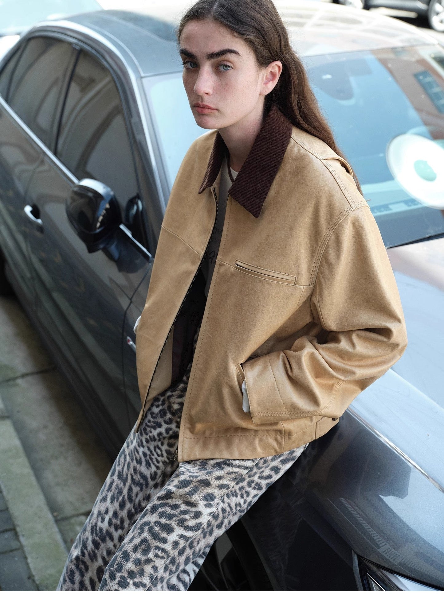 High Street Casual New Zealand Imported Sheepskin Wide Shoulder Genuine Leather Workwear Jacket Leather Jacket Autumn “Light Chaser”