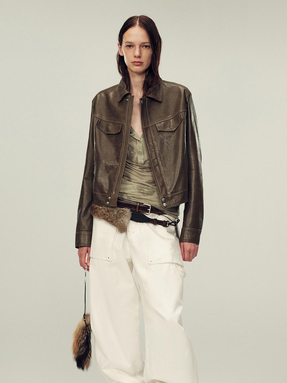 Women's imported first-layer suede sheepskin short autumn leather jacket