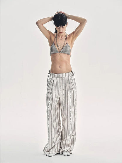 Linen Vertical Stripe Drape Wide Leg Casual Pants"Fashion Tension"