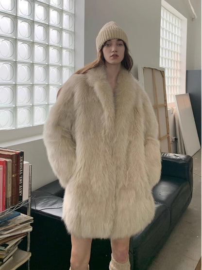 Fireladyfur Women's Mid-Length Fox Fur Coat“Light Years Away”