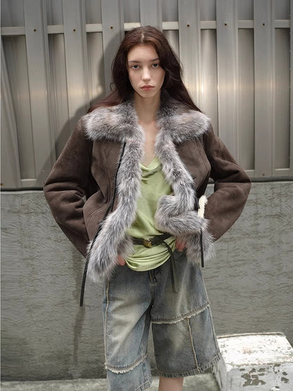 Fireladyfur Women's Layered Fox Fur Collar Winter Jacket“Florence”