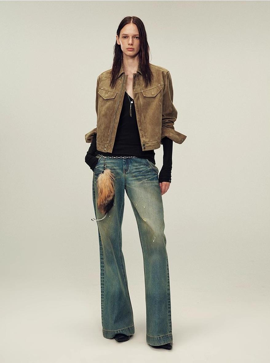 Women's imported first-layer suede sheepskin short autumn leather jacket