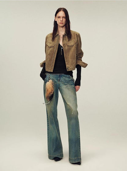 Women's imported first-layer suede sheepskin short autumn leather jacket