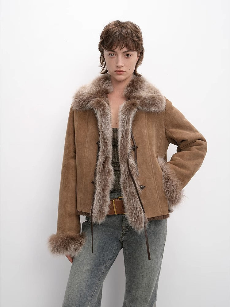 Fireladyfur Women's Layered Fox Fur Collar Winter Jacket“Florence”