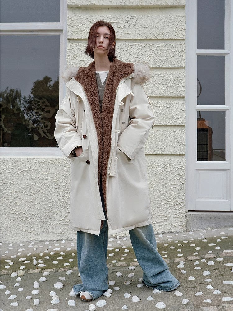 Fireladyfur Women's 90 Duck Down Parka with Raccoon Fur Collar“Manchester City Old Stories II”