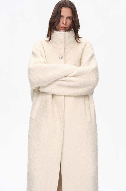 "Song of Snowland"Women's mohair wool stand collar coat autumn and winter loose woolen coat