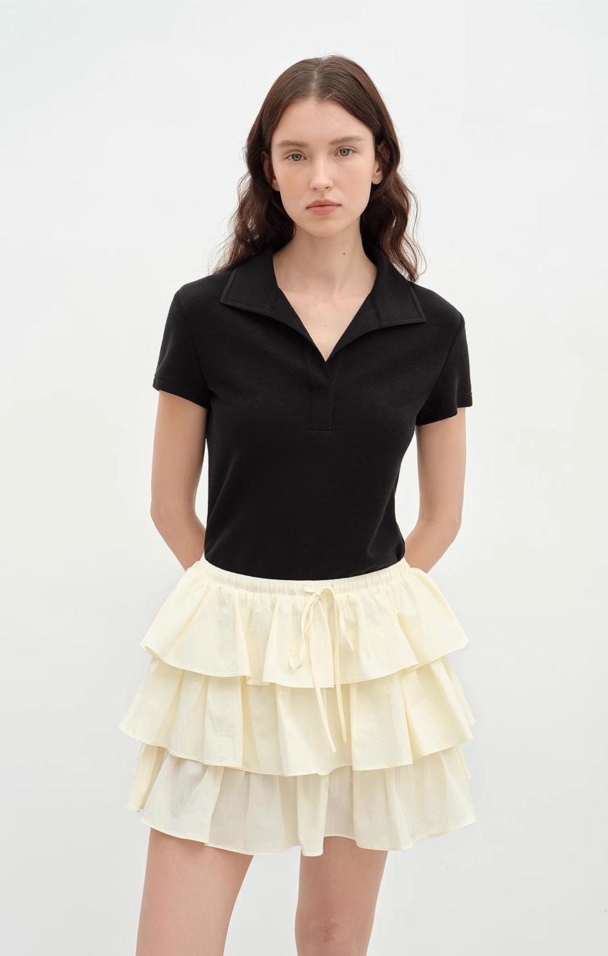 "Dublin" Lapel Straight Shoulder Slim Fit Short Sleeve T-shirt Tops Women