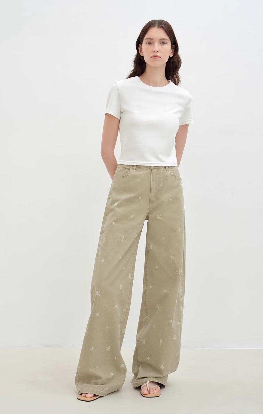 "Carol Pie" loose high-waisted wide-leg calla lily print jeans for women