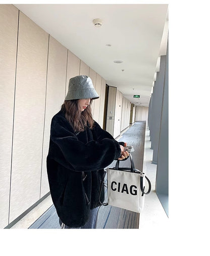 "Yemora" imported merino wool sheepskin small stand collar coat for women