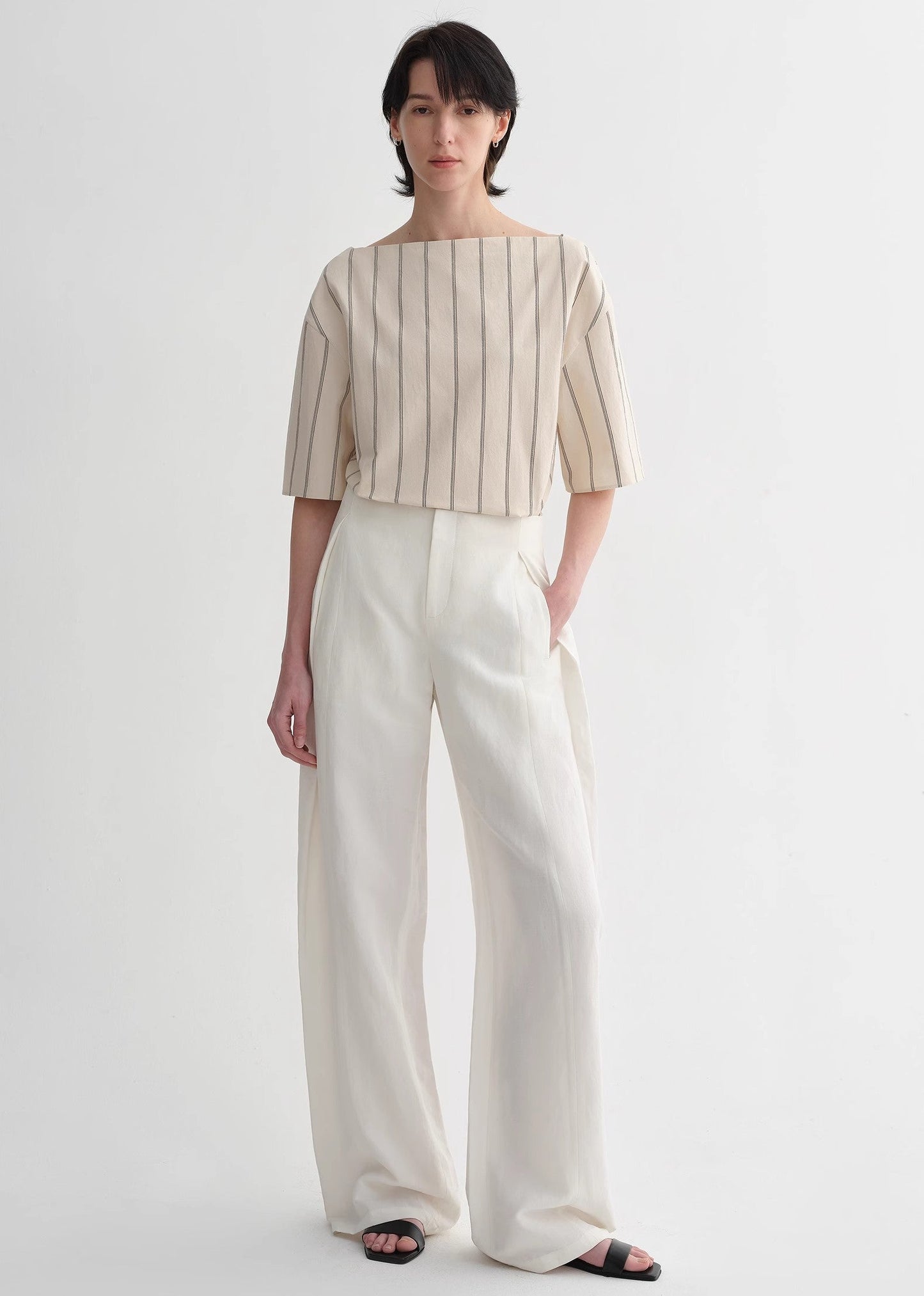 High-intelligence, relaxed, simple, high-quality, long-staple cotton, short-sleeved shirt for women