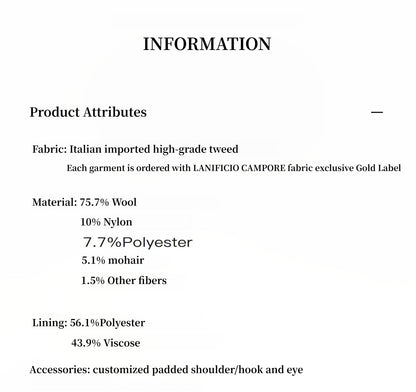 "Sophisticated Lady" Italian Imported Haute Couture Tailored Tweed Jacket with Gold Buttons for Women