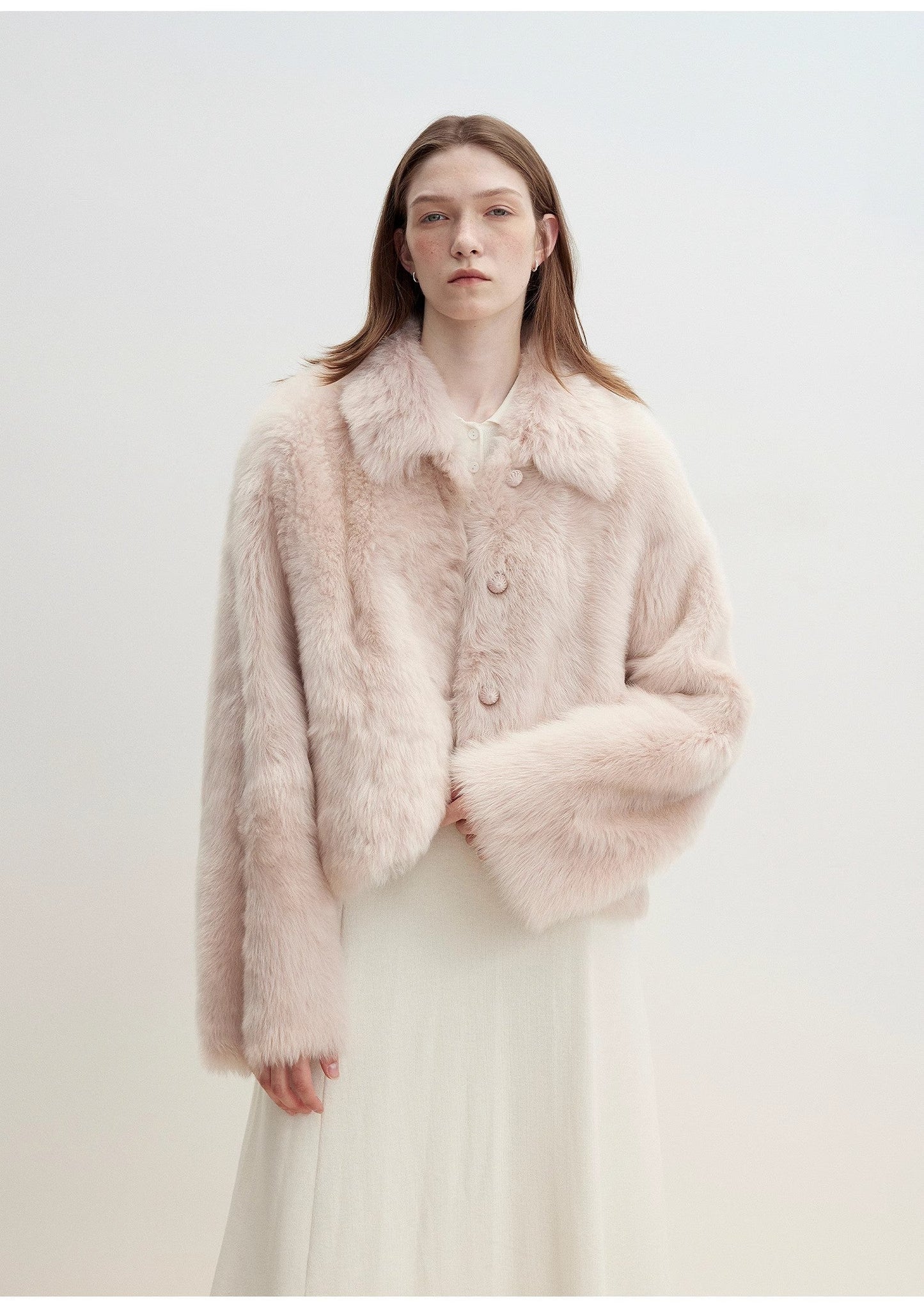 "Autumn Secret" Pink Lapel Tuscan Straight Fur Sheepskin Short Jacket