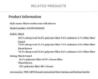 Fireladyfur Women's Cashmere Wool Short Coat with Bat Sleeves"Fleeting Memories"