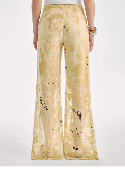 Retro Ink-Splashed Silk Flared Casual Pants "Gilded Age"