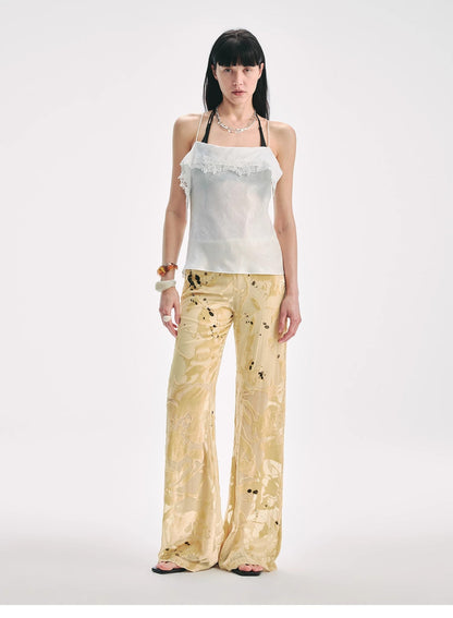 Retro Ink-Splashed Silk Flared Casual Pants "Gilded Age"