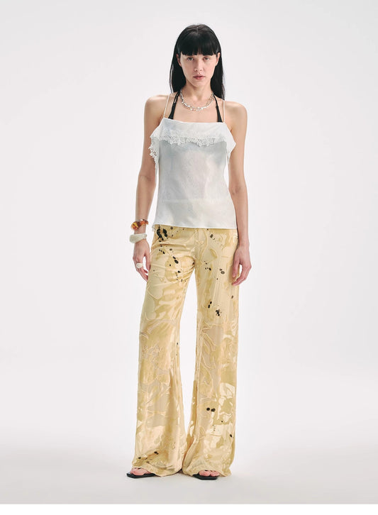 Retro Ink-Splashed Silk Flared Casual Pants "Gilded Age"
