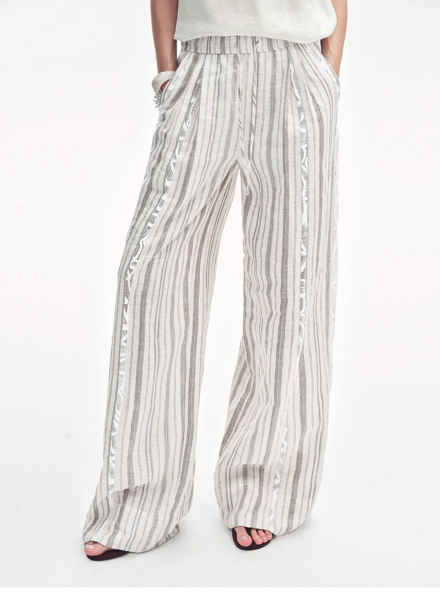 Linen Vertical Stripe Drape Wide Leg Casual Pants"Fashion Tension"