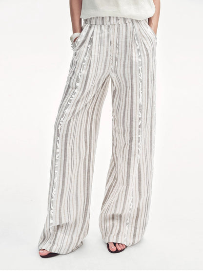 Linen Vertical Stripe Drape Wide Leg Casual Pants"Fashion Tension"