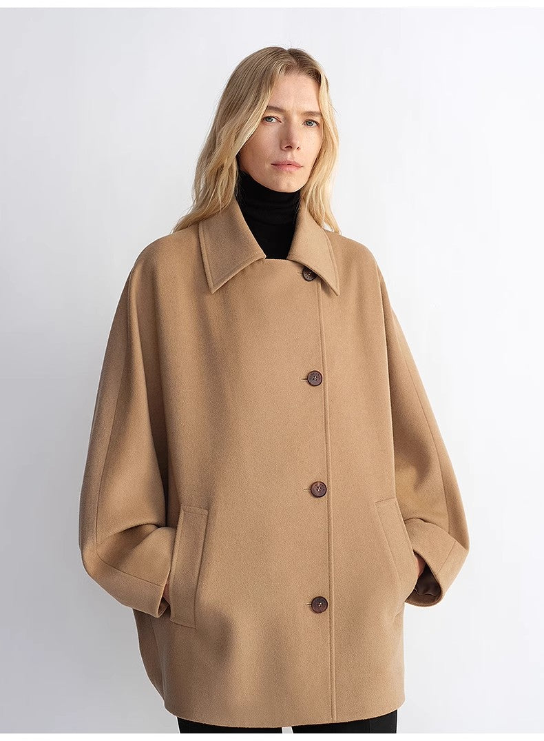 Fireladyfur Women's Cashmere Wool Short Coat with Bat Sleeves"Fleeting Memories"