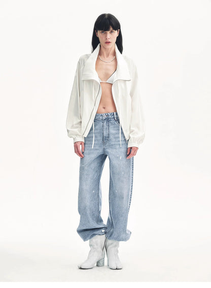 "Front Page Daily" drawstring raglan sleeve straight collar jacket summer