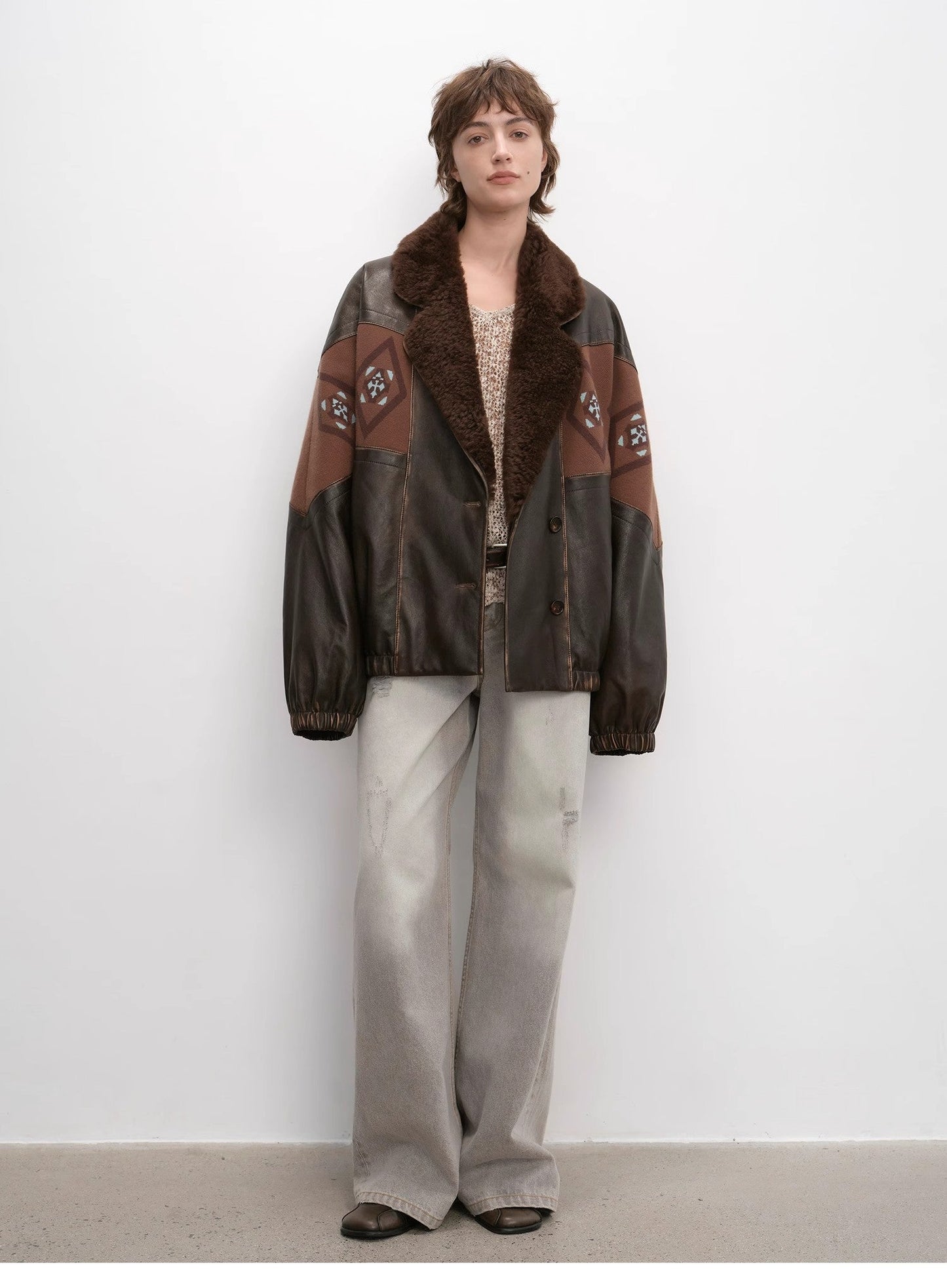 "Jumping City" Imported Suede Sheep Leather Sheep Curl Lapel White Goose Down Parka