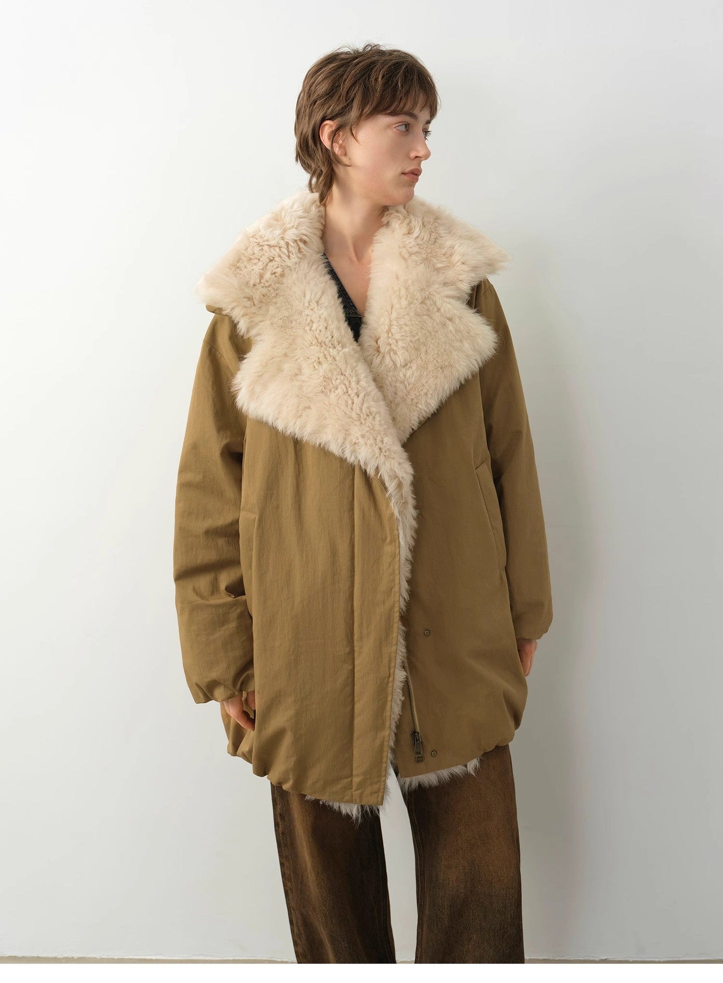 Fireladyfur Women's Winter Goose Down Coat with Tuscan wool"Modern Introduction"