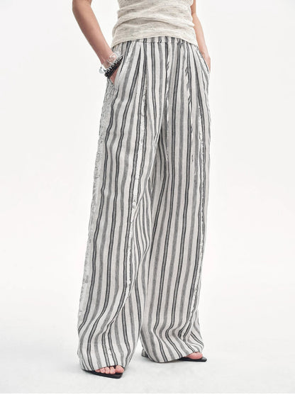 Linen Vertical Stripe Drape Wide Leg Casual Pants"Fashion Tension"