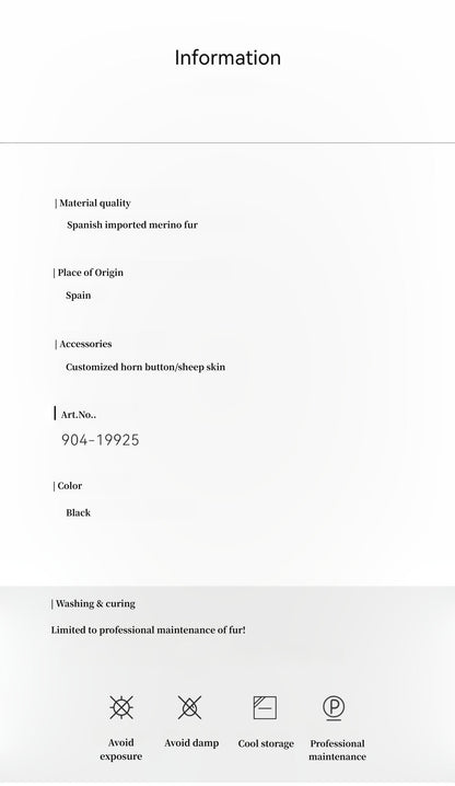 "Yemora" imported merino wool sheepskin small stand collar coat for women