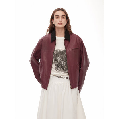 High Street Casual New Zealand Imported Sheepskin Wide Shoulder Genuine Leather Workwear Jacket Leather Jacket Autumn “Light Chaser”