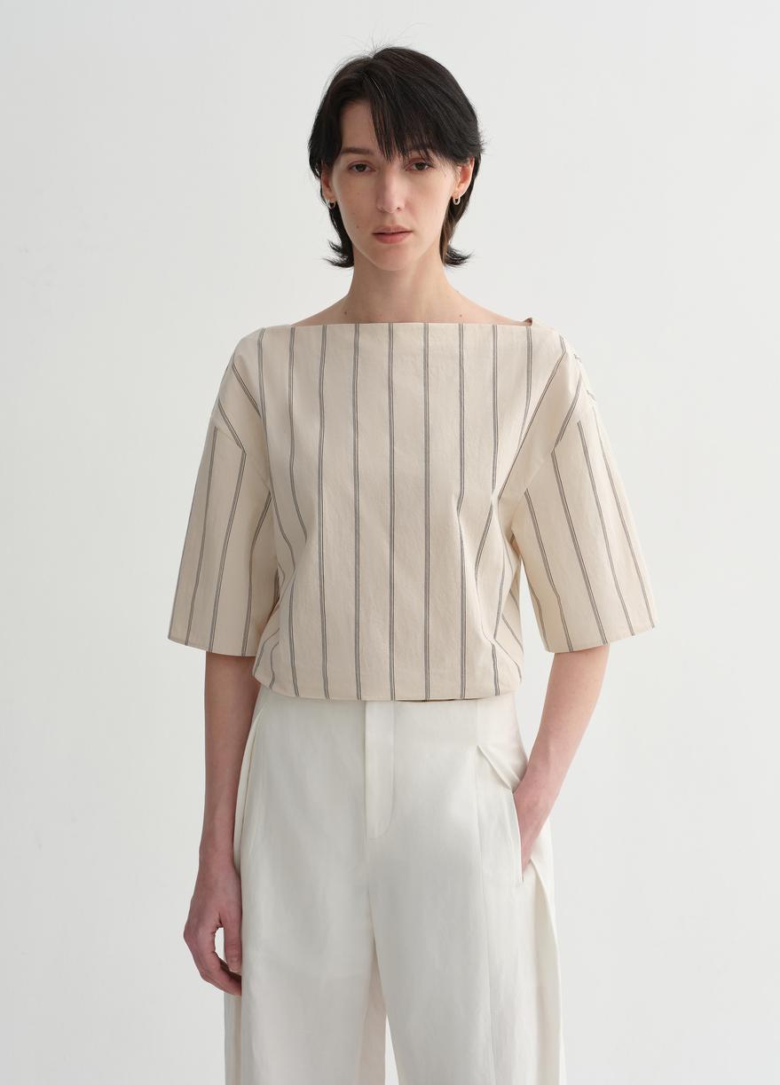 High-intelligence, relaxed, simple, high-quality, long-staple cotton, short-sleeved shirt for women