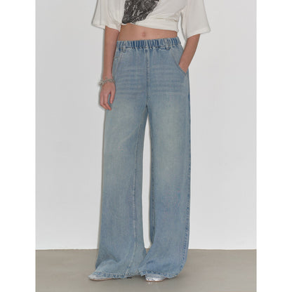 "Dream Street" Cool Lyocell Denim Drape Relaxed Elastic Waist Straight Leg Wide Leg Pants Summer