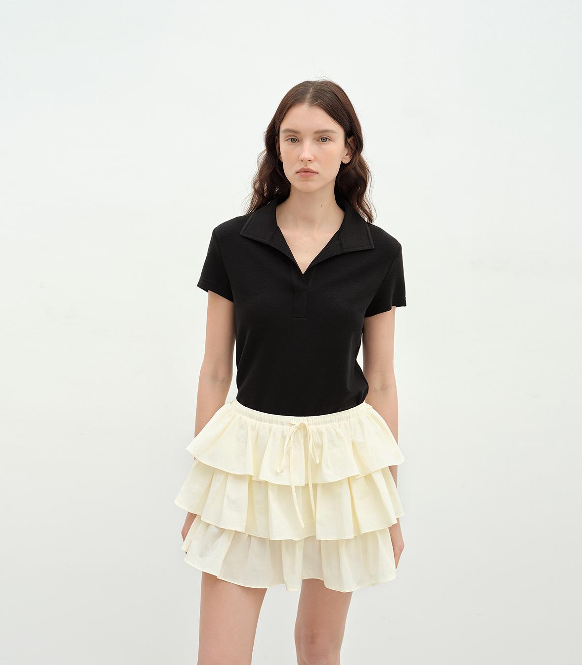 "Dublin" Lapel Straight Shoulder Slim Fit Short Sleeve T-shirt Tops Women