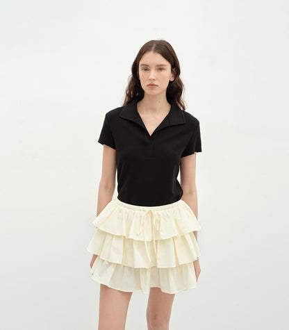 "Dublin" Lapel Straight Shoulder Slim Fit Short Sleeve T-shirt Tops Women