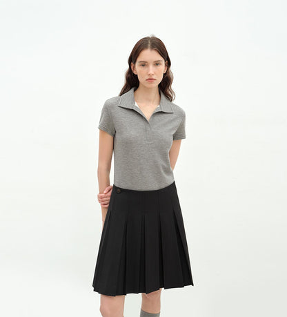 "Dublin" Lapel Straight Shoulder Slim Fit Short Sleeve T-shirt Tops Women