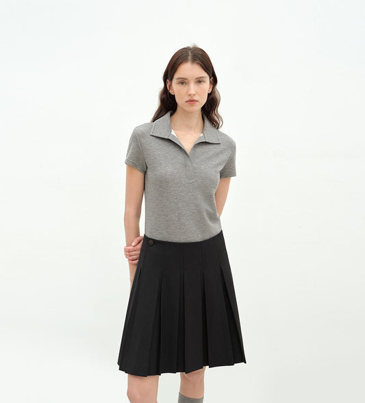 "Dublin" Lapel Straight Shoulder Slim Fit Short Sleeve T-shirt Tops Women