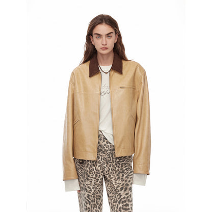 High Street Casual New Zealand Imported Sheepskin Wide Shoulder Genuine Leather Workwear Jacket Leather Jacket Autumn “Light Chaser”