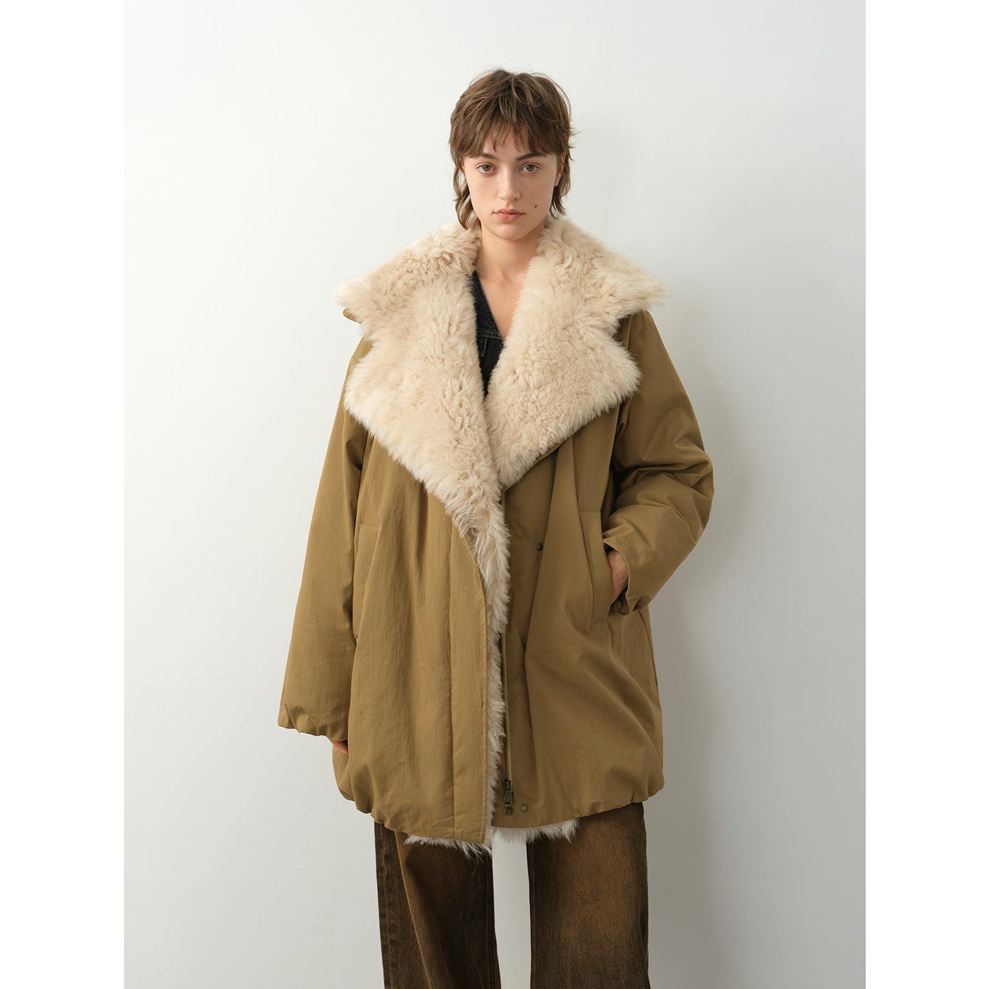 Fireladyfur Women's Winter Goose Down Coat with Tuscan wool"Modern Introduction"