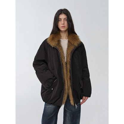 Fireladyfur Women's Mid-Length Two-Tone Fox Fur Down Jacket"Warm Dialogue"