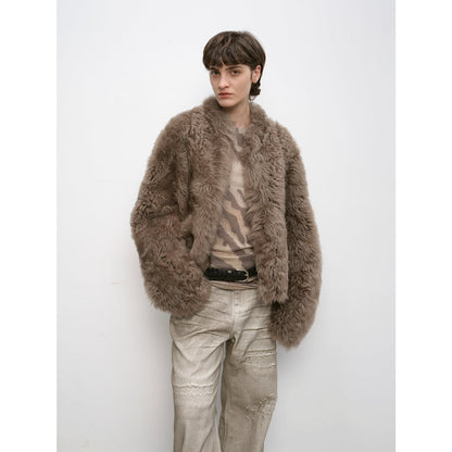 "Autumn Basel" imported Tuscan sheepskin half-roll short casual fur coat