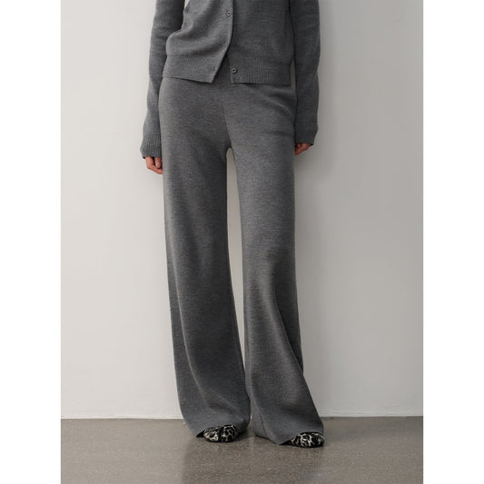 "Lazy urban" Yangtze Merino wool polo-neck cardigan straight-leg knitted pants suit